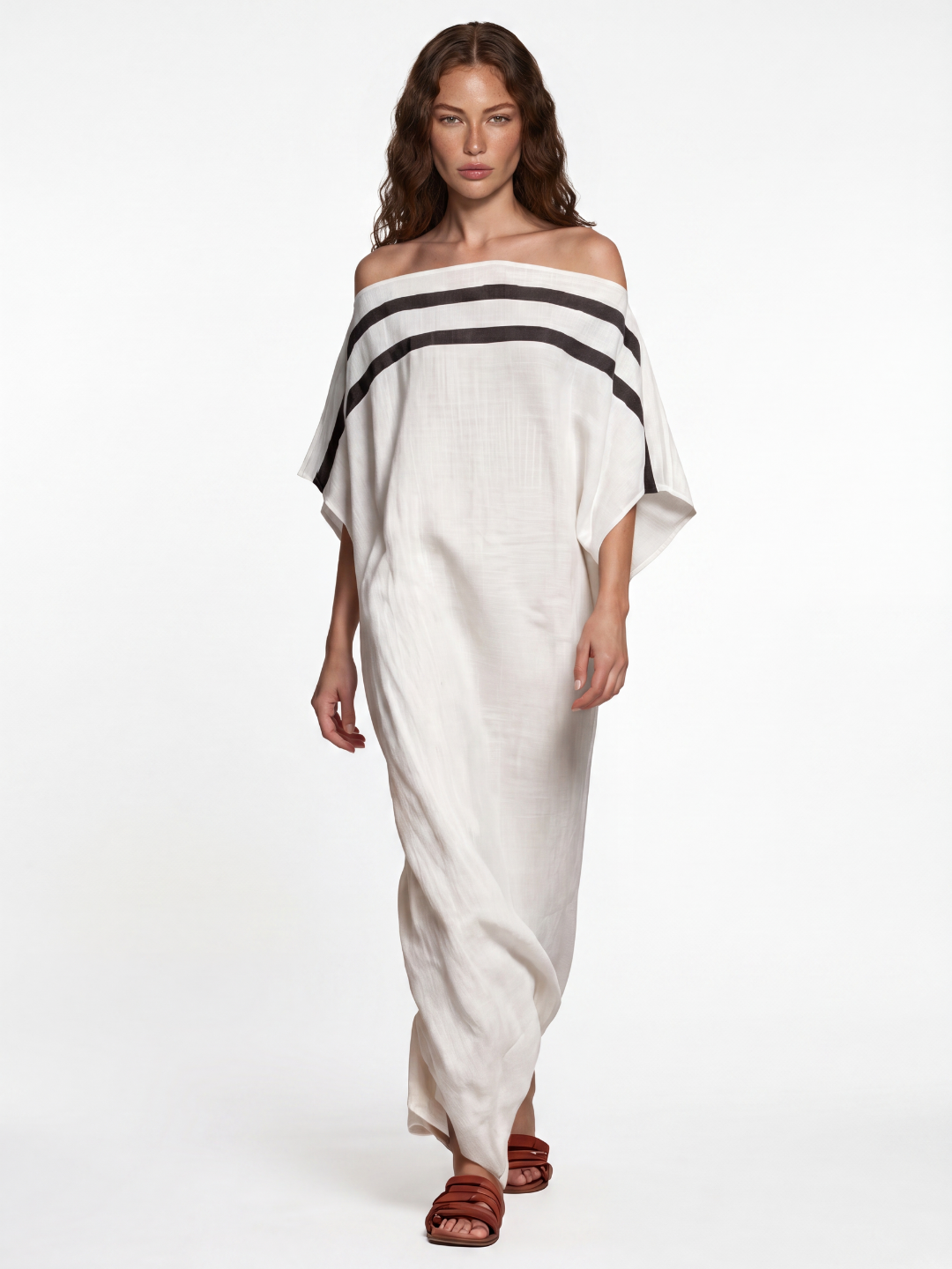 URSALINE Women's Striped Off-Shoulder Kaftan Maxi Dress
