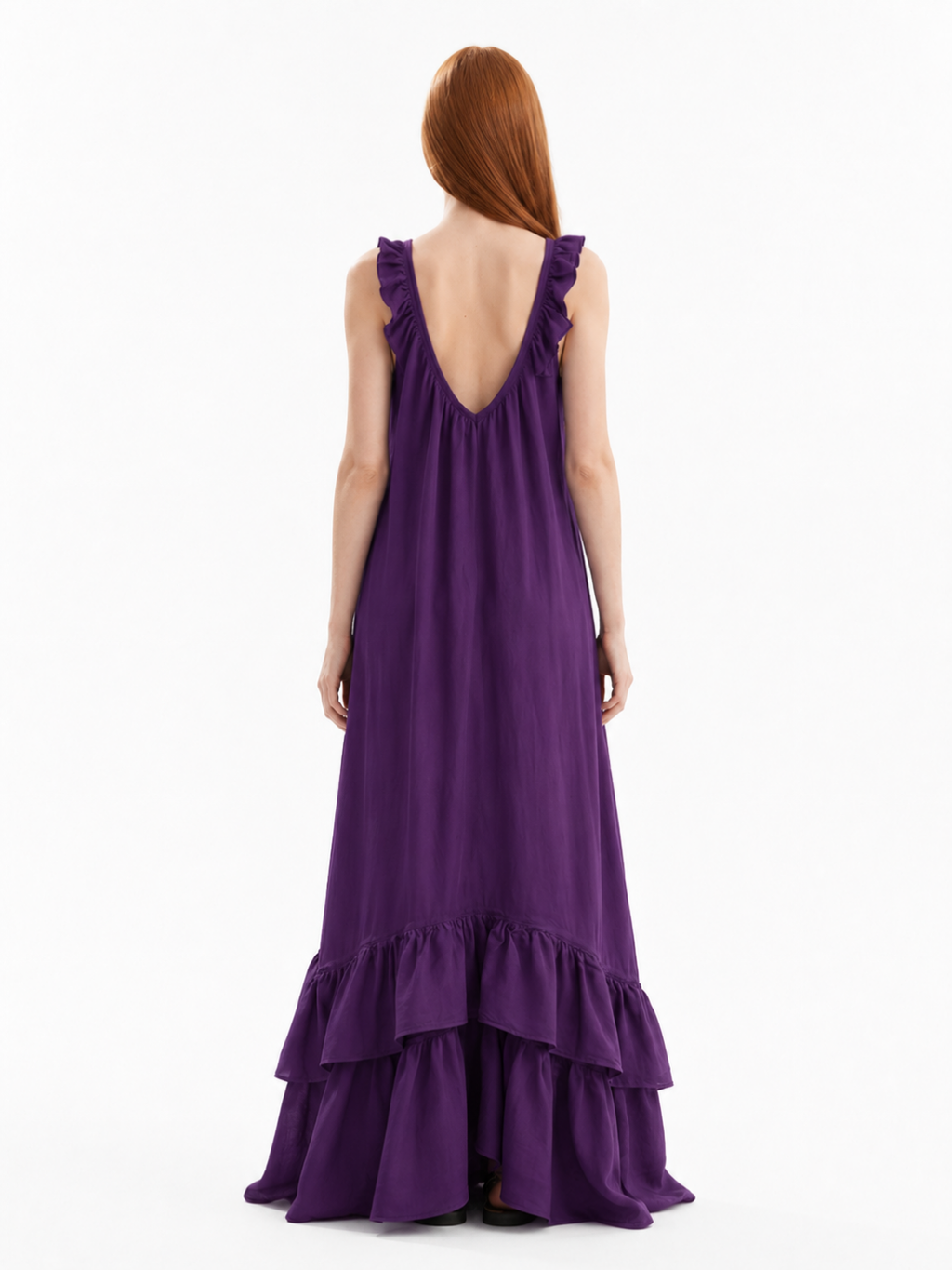 ZANIAH Women's Sleeveless Ruffle V-Neck Boho Maxi Dress