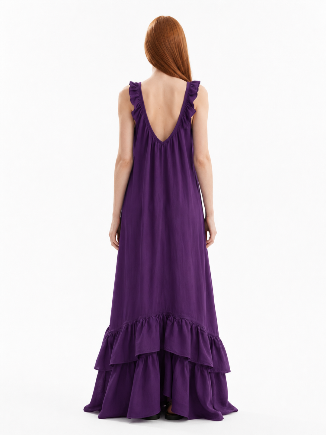 ZANIAH Women's Sleeveless Ruffle V-Neck Boho Maxi Dress