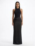 ROSLYNNE Women's Crew-Neck Maxi Dress with Satin Skirt