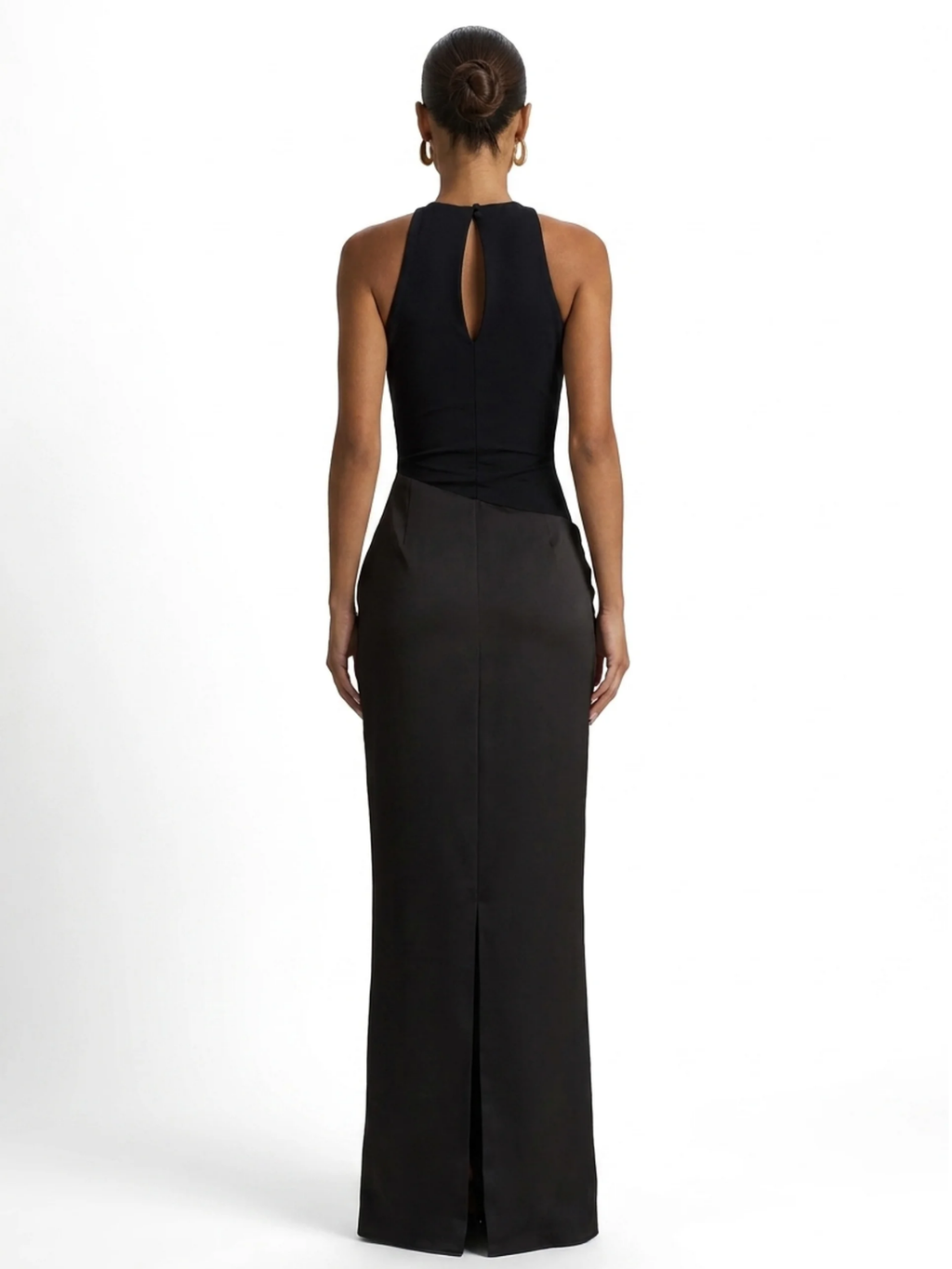 ROSLYNNE Women's Crew-Neck Maxi Dress with Satin Skirt
