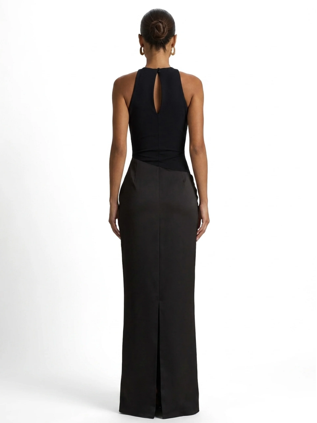 ROSLYNNE Women's Crew-Neck Maxi Dress with Satin Skirt