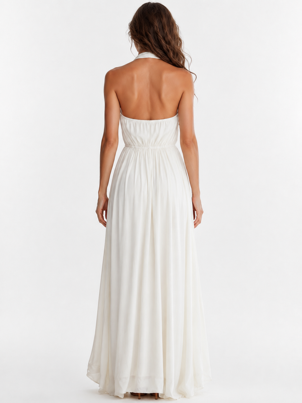 JAEL Women's Deep V-Neck Halter Backless Flowy Maxi Dress