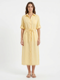 KARIS Women's Belted Lace-Hem Linen-Blend Midi Shirt Dress
