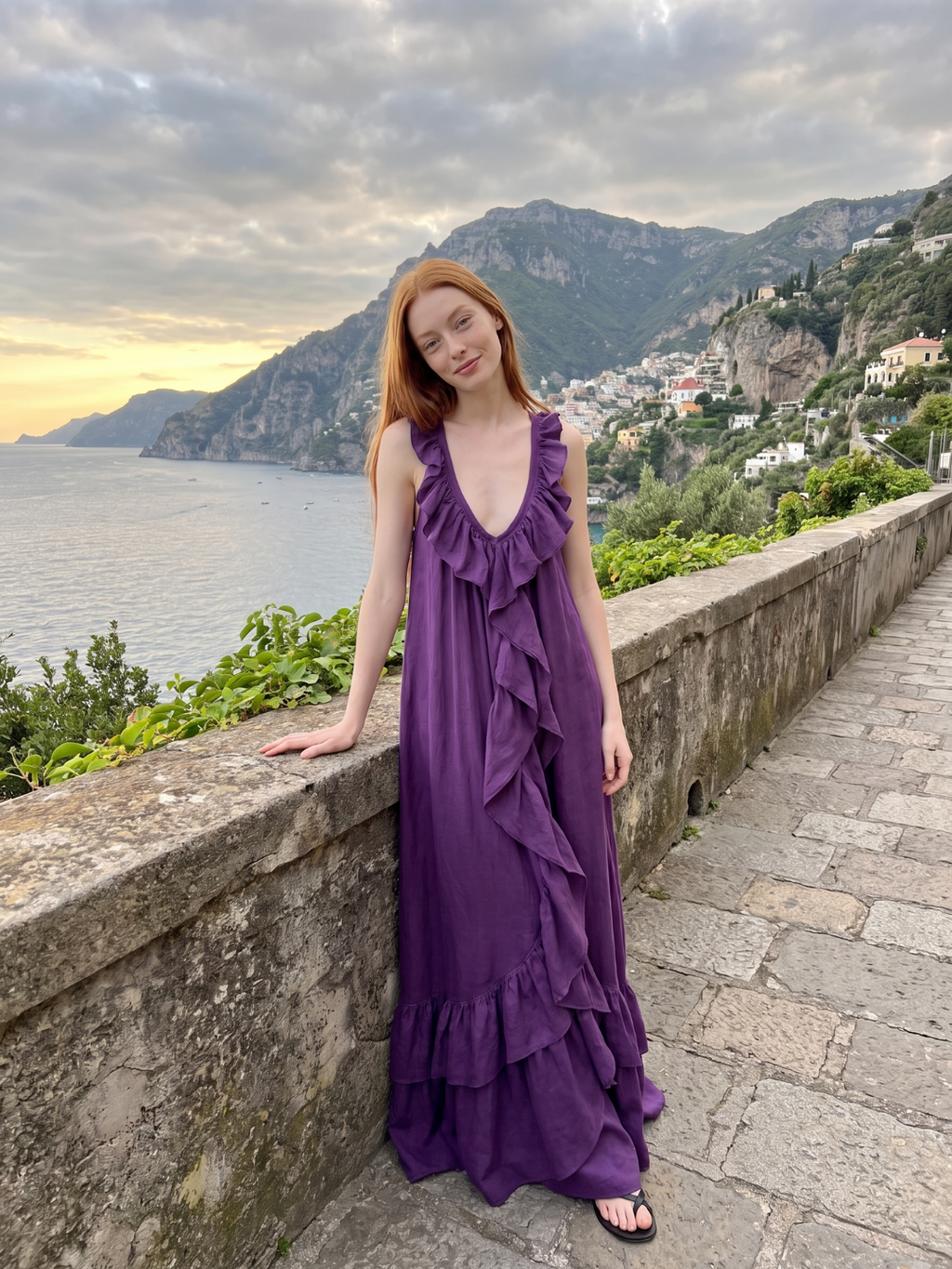 ZANIAH Women's Sleeveless Ruffle V-Neck Boho Maxi Dress