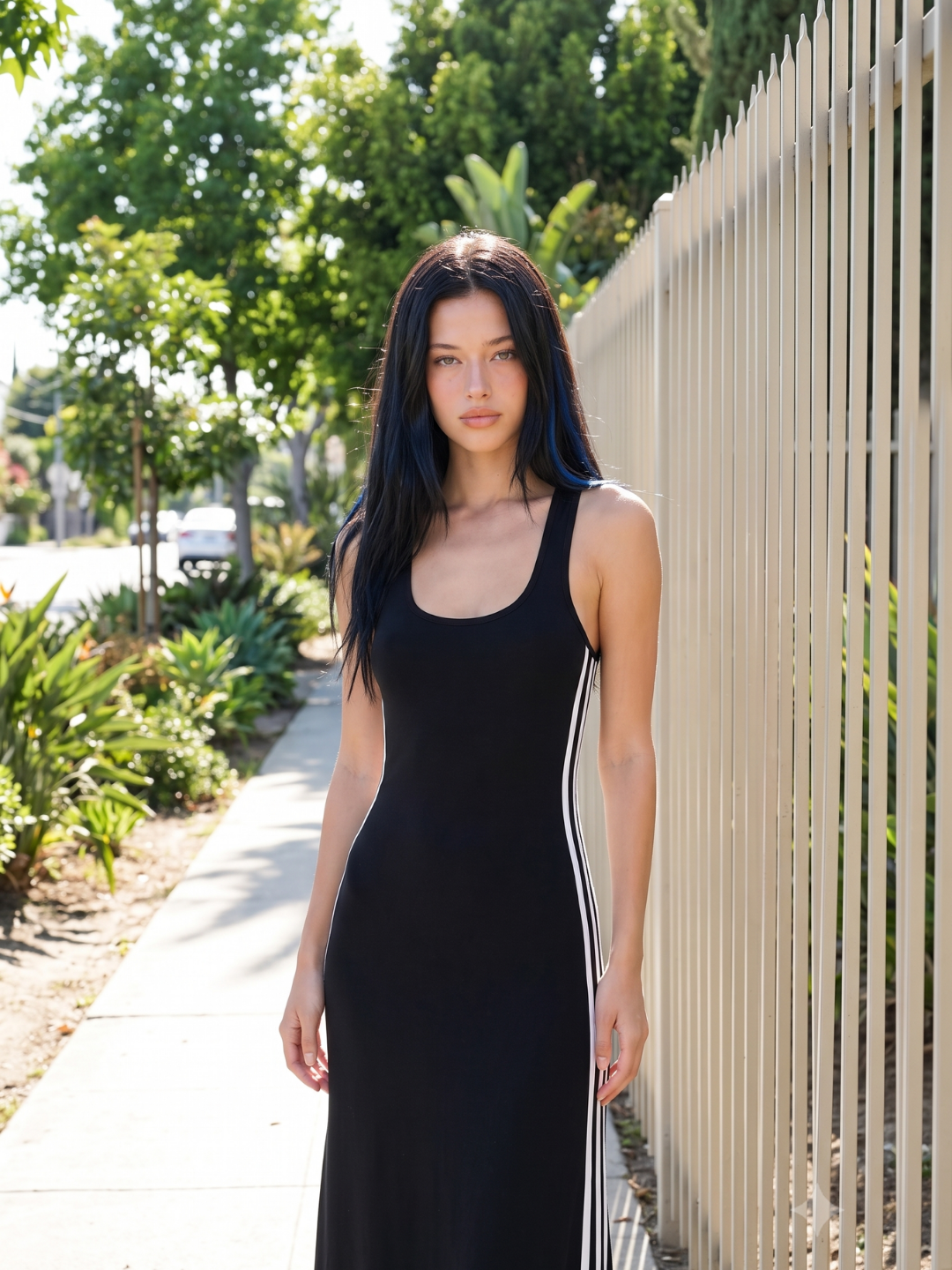 ZENOBIA Women's Side-Stripe Racerback Bodycon Tank Maxi Dress