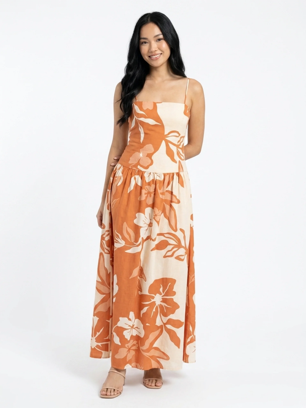 BRENNALYN Women's Floral Print Strappy High-Waist Maxi Dress