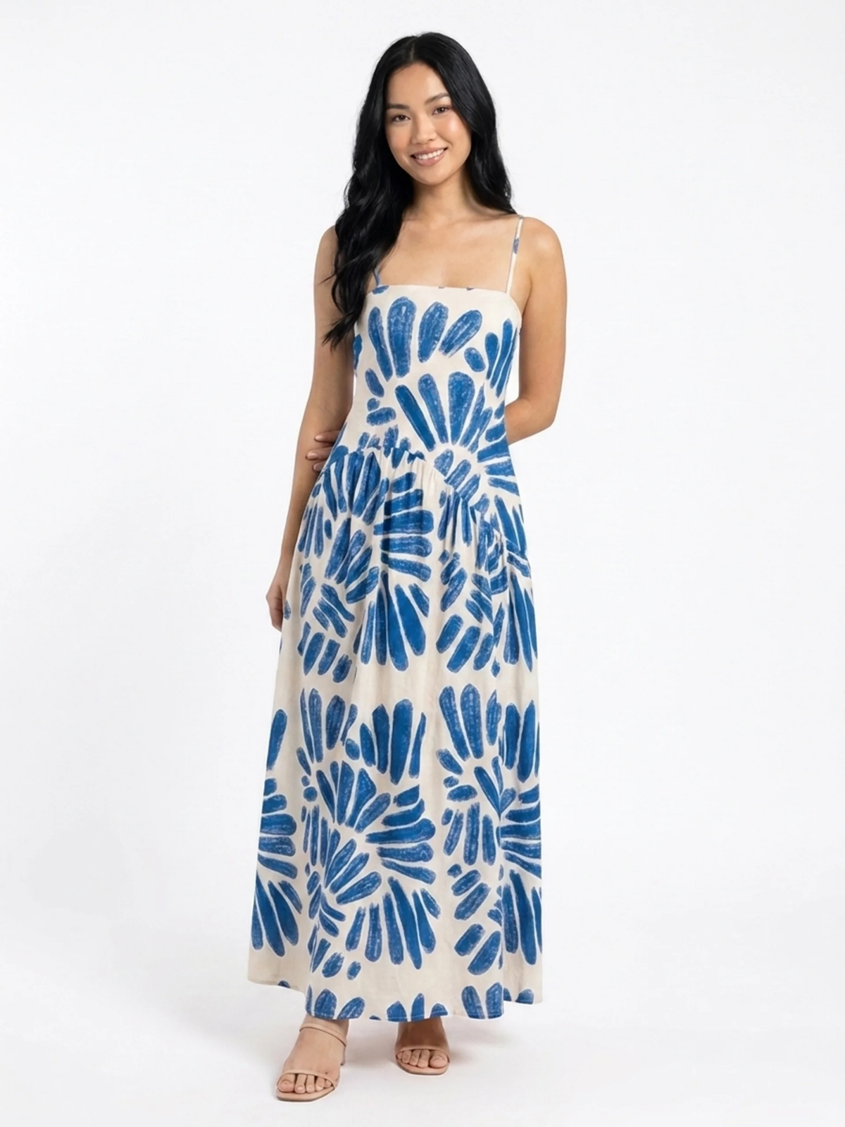 BRENNALYN Women's Floral Print Strappy High-Waist Maxi Dress