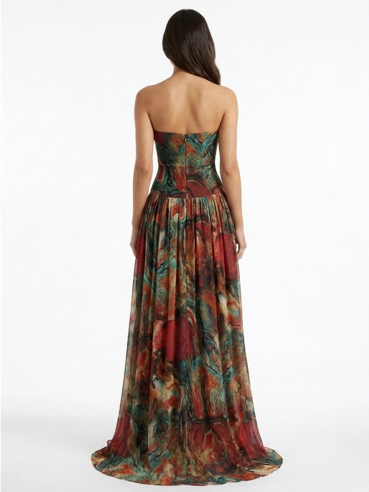 ELSPETH Women's Strapless Drop-Waist Maxi Dress with Abstract Print