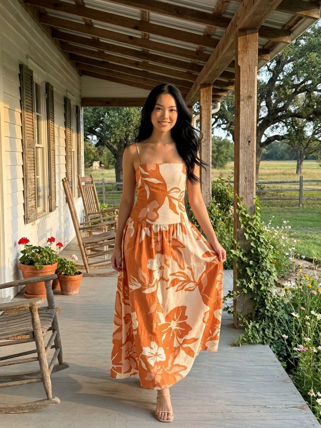 BRENNALYN Women's Floral Print Strappy High-Waist Maxi Dress