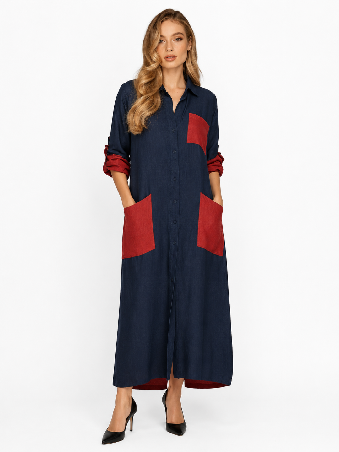 KESTREL Women's Oversized Patch Pocket Midi Dress