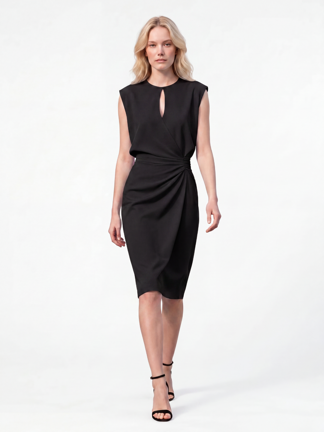 KALIKA Women's Ruched Keyhole Sleeveless Midi Dress