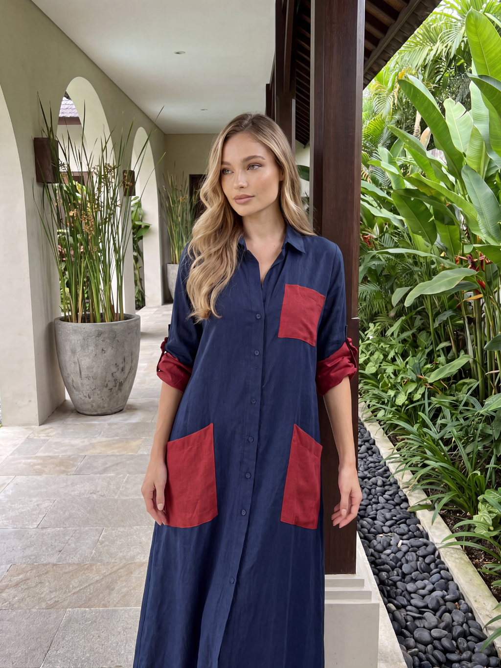 KESTREL Women's Oversized Patch Pocket Midi Dress