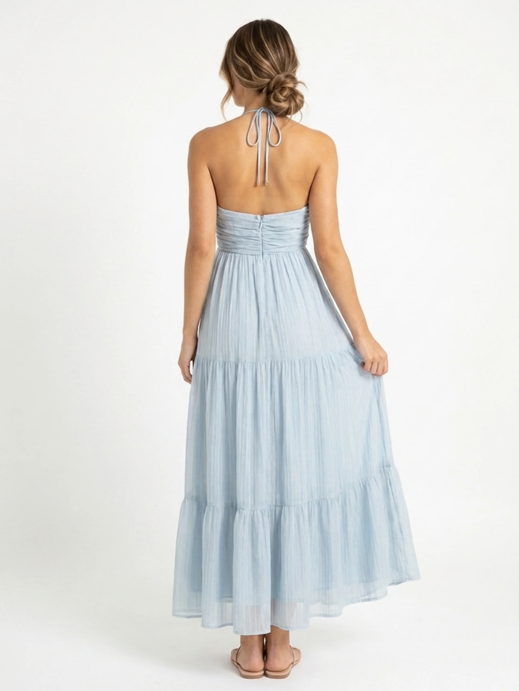 YVAINE Women's V-Neck Halter Tiered Tulle Maxi Dress