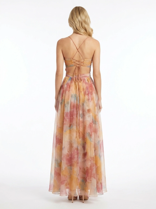 AMBERLIN Women's Sleeveless Tulle Maxi Dress with Waist Cutouts