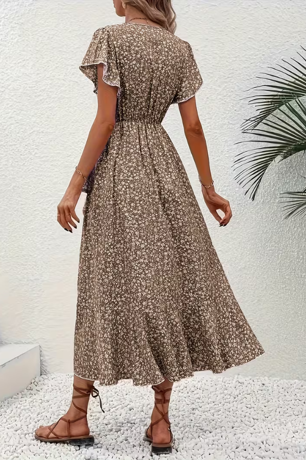 JORUNN Women's Short Sleeve Floral Print Wrap Maxi Dress