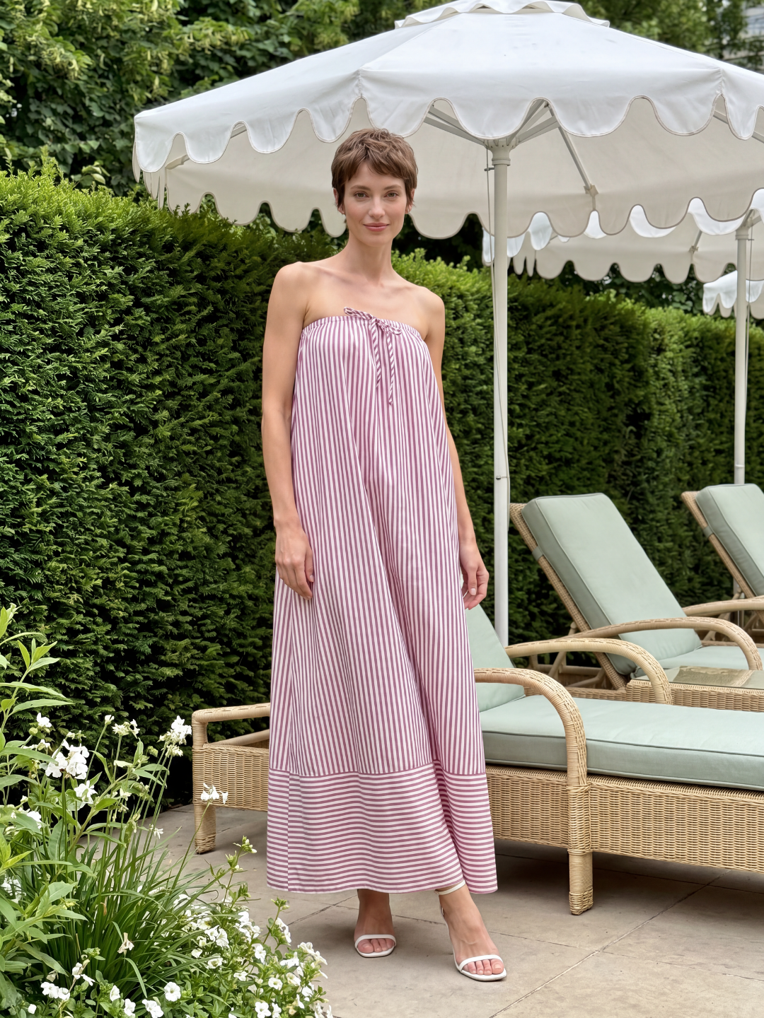 ROSAMUND Women's Strapless Striped Bandeau Maxi Dress
