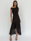 TAMARIND Women's Asymmetric Off-Shoulder Ruched Slit Maxi Dress