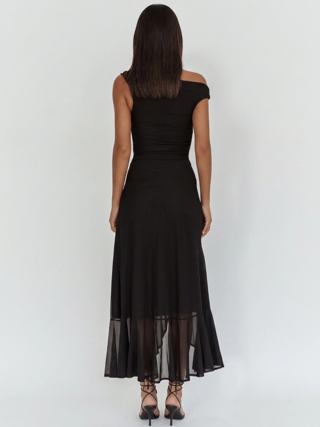 TAMARIND Women's Asymmetric Off-Shoulder Ruched Slit Maxi Dress