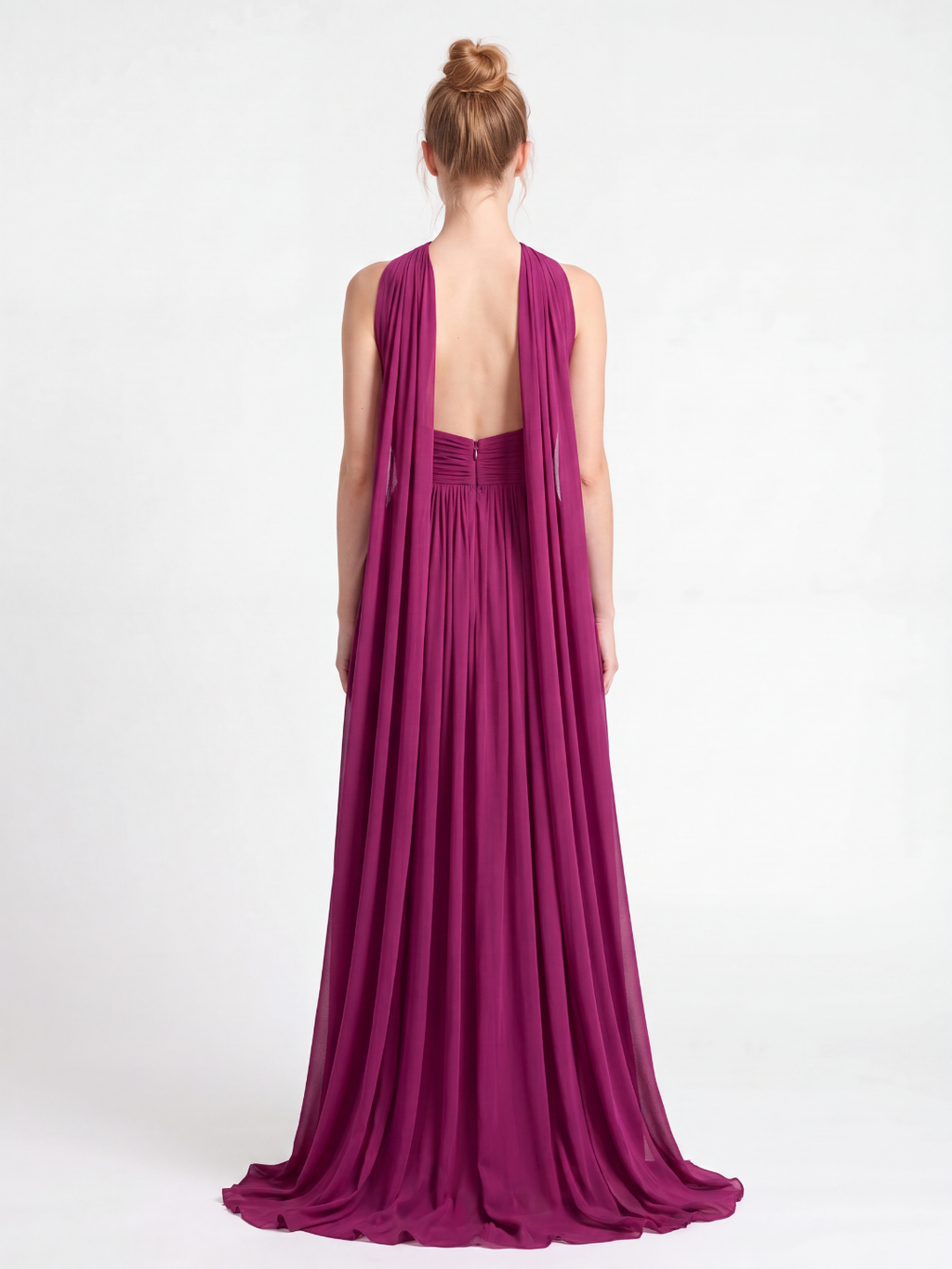 VERADIS Women's Halter Neck Ruched Keyhole Cutout Maxi Gown