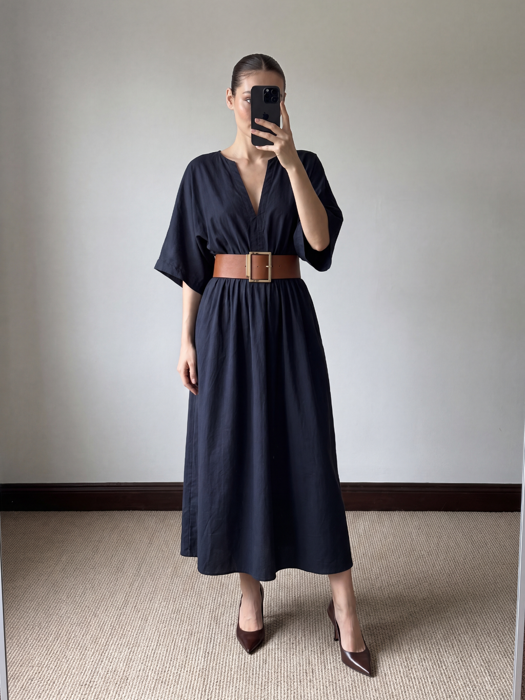 THALASSA Women's Deep V-Neck Batwing Cotton Linen Maxi Dress