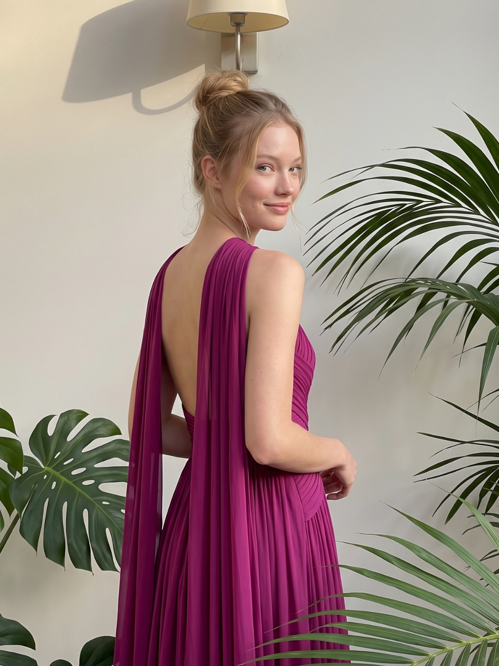 VERADIS Women's Halter Neck Ruched Keyhole Cutout Maxi Gown