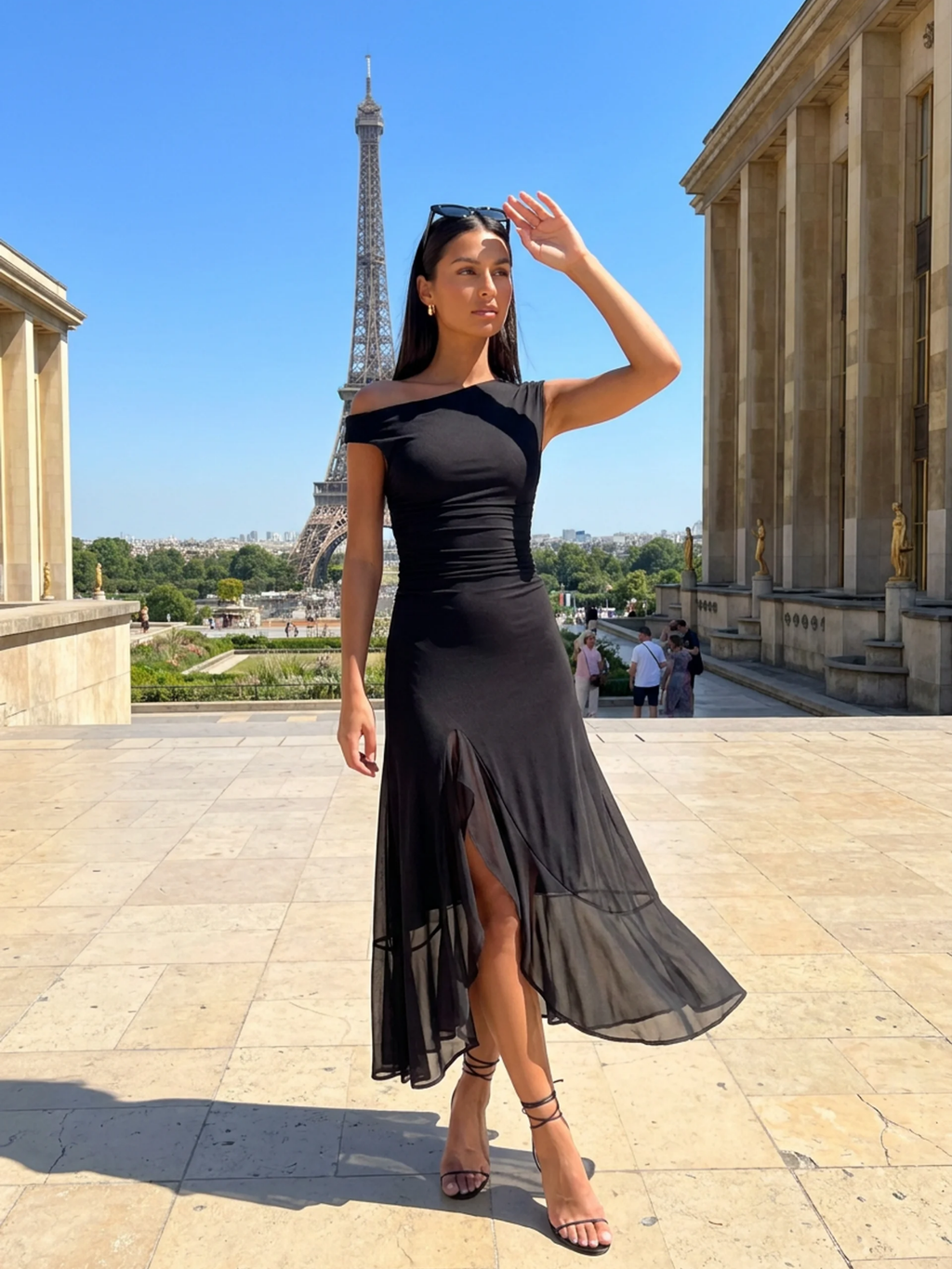TAMARIND Women's Asymmetric Off-Shoulder Ruched Slit Maxi Dress