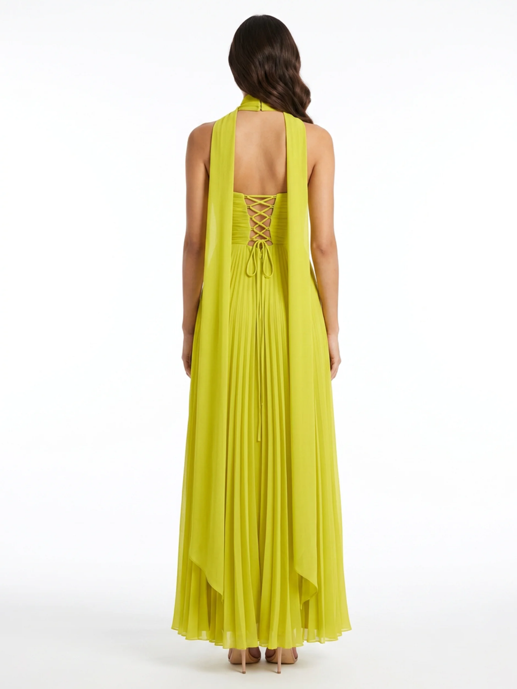 OLEANDER Women's Strapless Pleated Maxi Dress with Scarf Detail