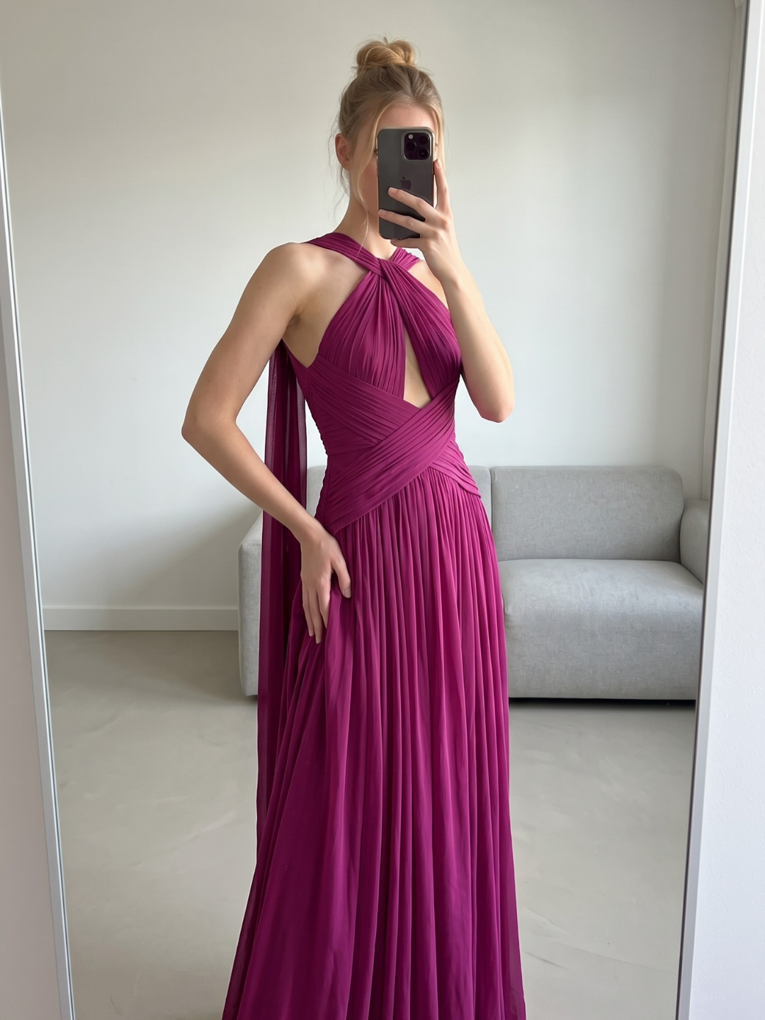 VERADIS Women's Halter Neck Ruched Keyhole Cutout Maxi Gown