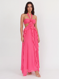 ALESSIA Women's Halterneck Cut-Out Ruffle Maxi Dress