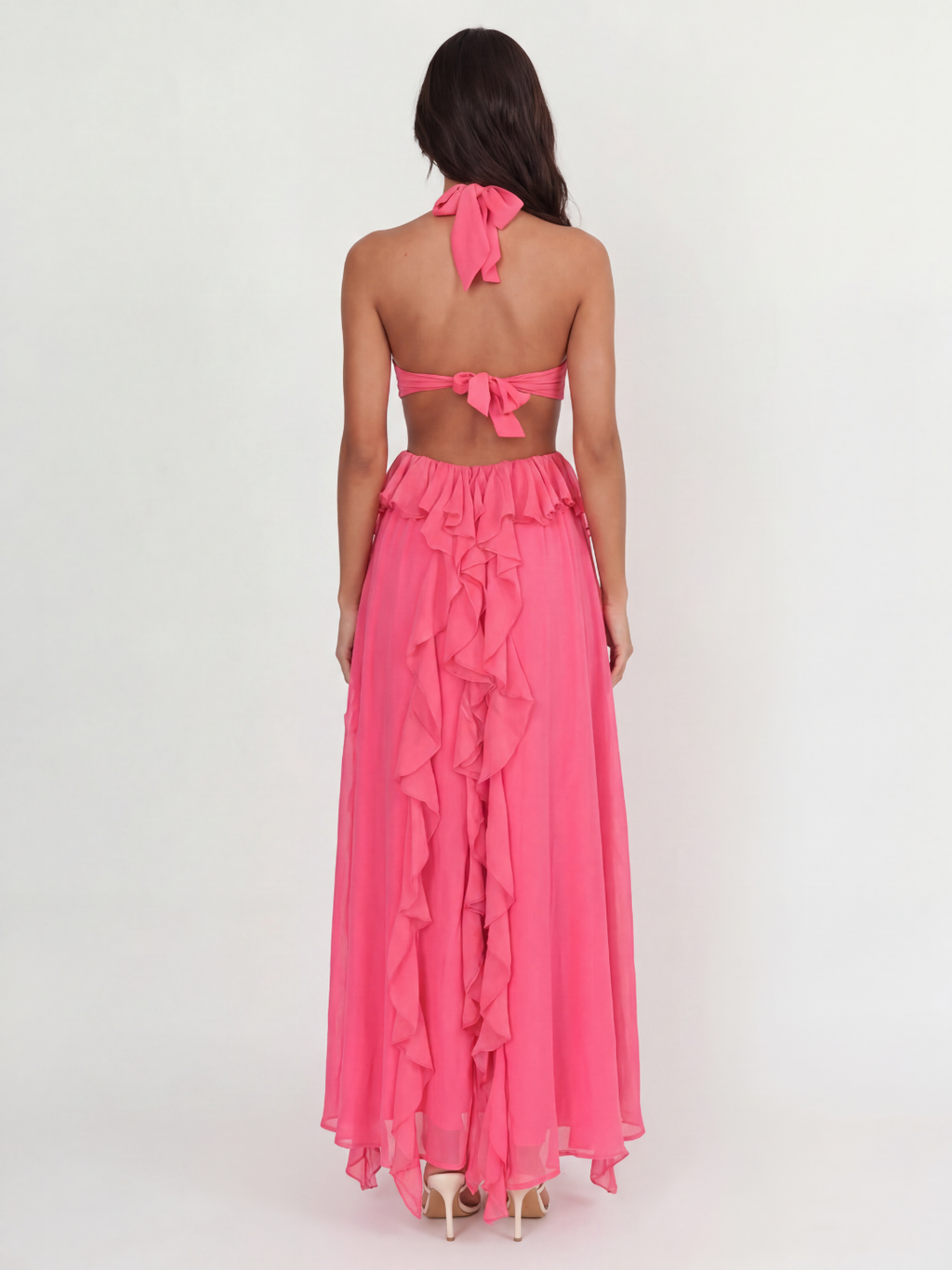ALESSIA Women's Halterneck Cut-Out Ruffle Maxi Dress