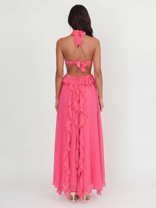 ALESSIA Women's Halterneck Cut-Out Ruffle Maxi Dress