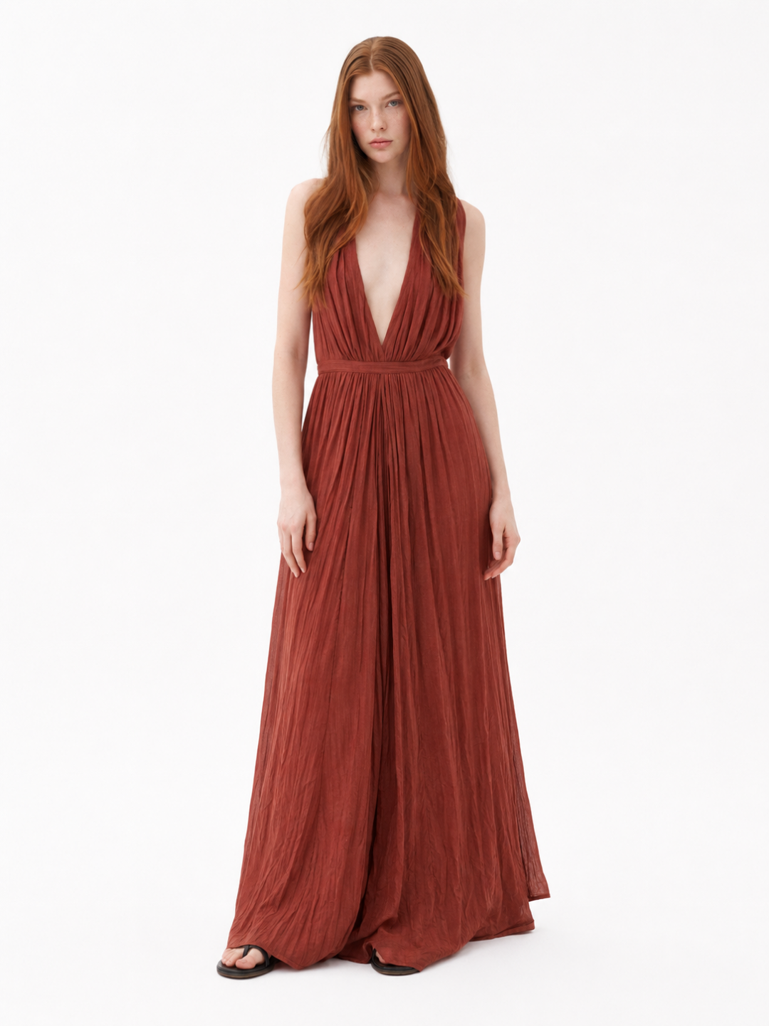 KALLISTE Women's Deep V-Neck Pleated Maxi Dress
