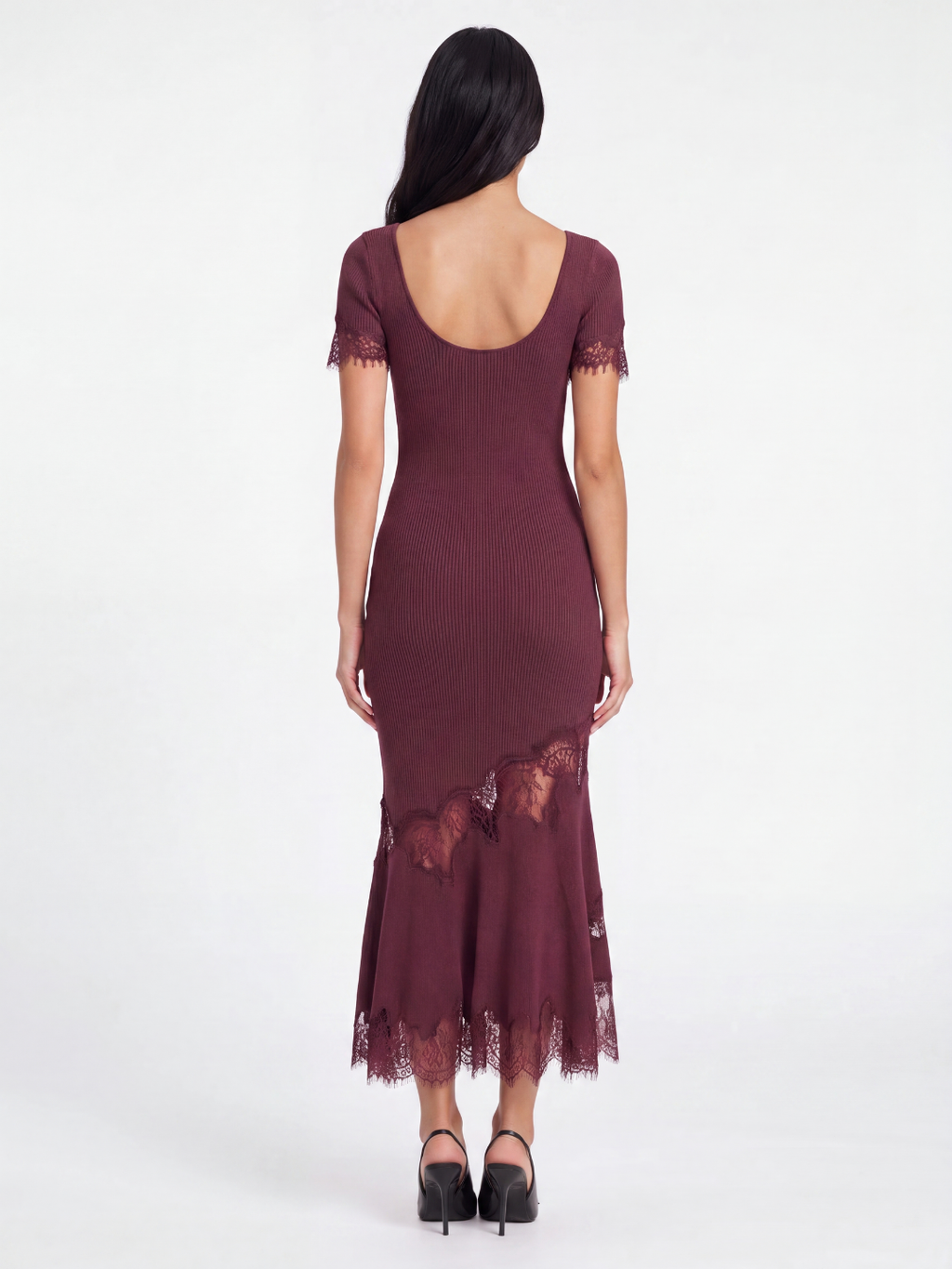 BRIALLEN Women's Ribbed Knit Lace-Trim Mermaid Maxi Dress
