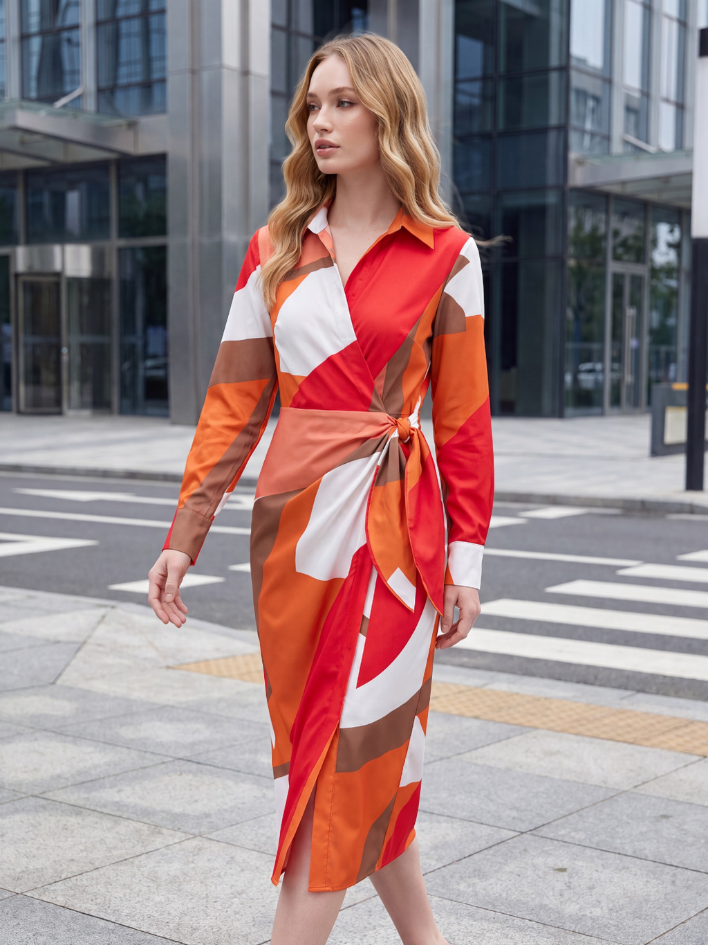 QUILLIAM Women's Printed Twist-Front Wrap Midi Dress