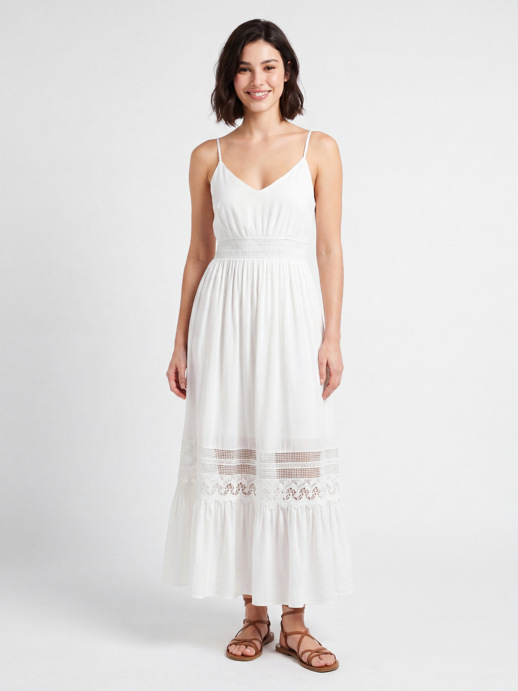 EDWINA Women's V-Neck Lace-Trim Maxi Dress