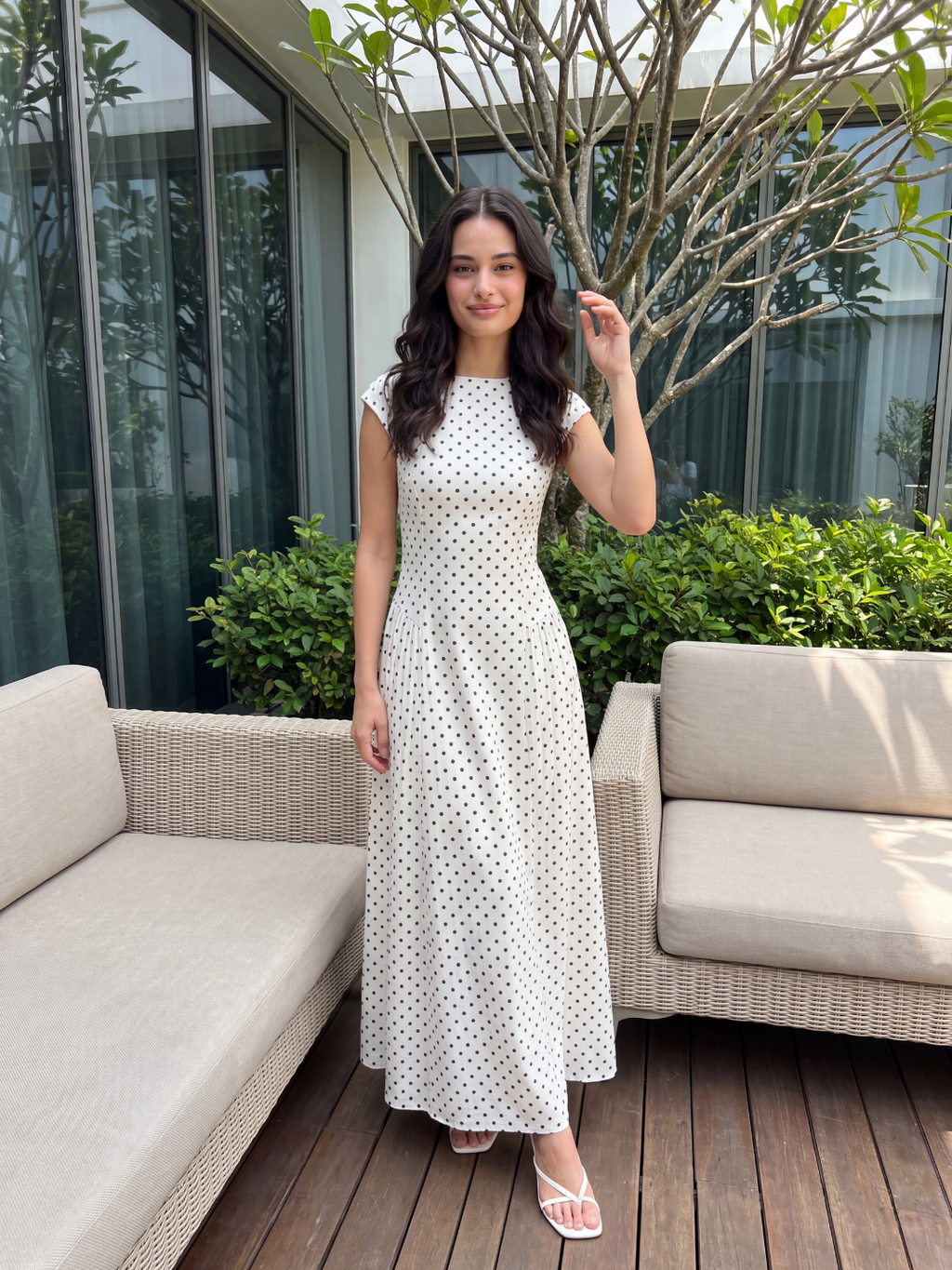 YSEULTA Women's Polka Dot Cap Sleeve A-Line Maxi Dress