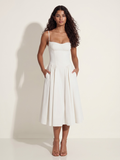 SELAH Women's Sweetheart Bustier Twill Midi Dress with Pockets