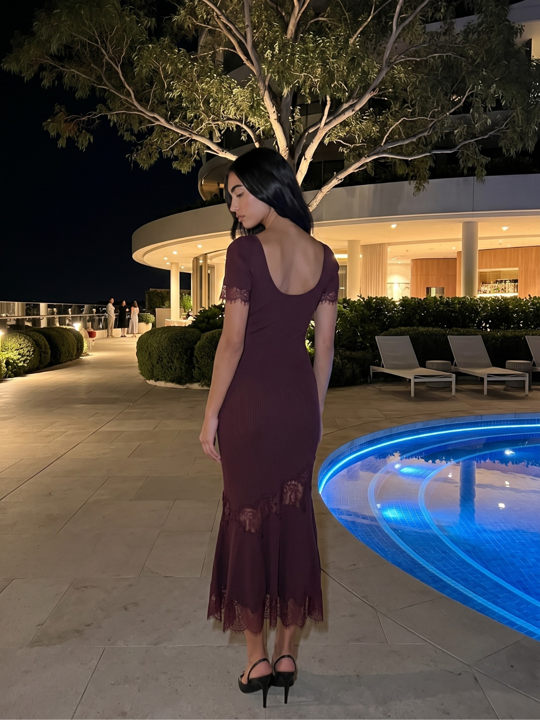 BRIALLEN Women's Ribbed Knit Lace-Trim Mermaid Maxi Dress