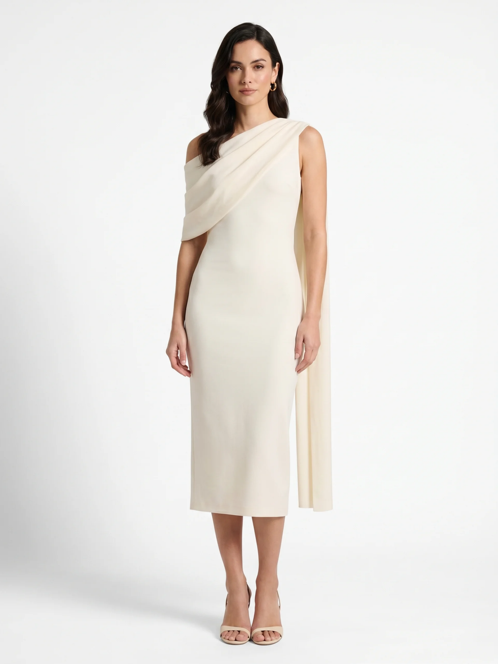 FIAMMETTA Women's Asymmetric-Neck Midi Dress with Sash