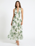 AERYN Women's Botanical Halter Neck Chiffon Midi Dress