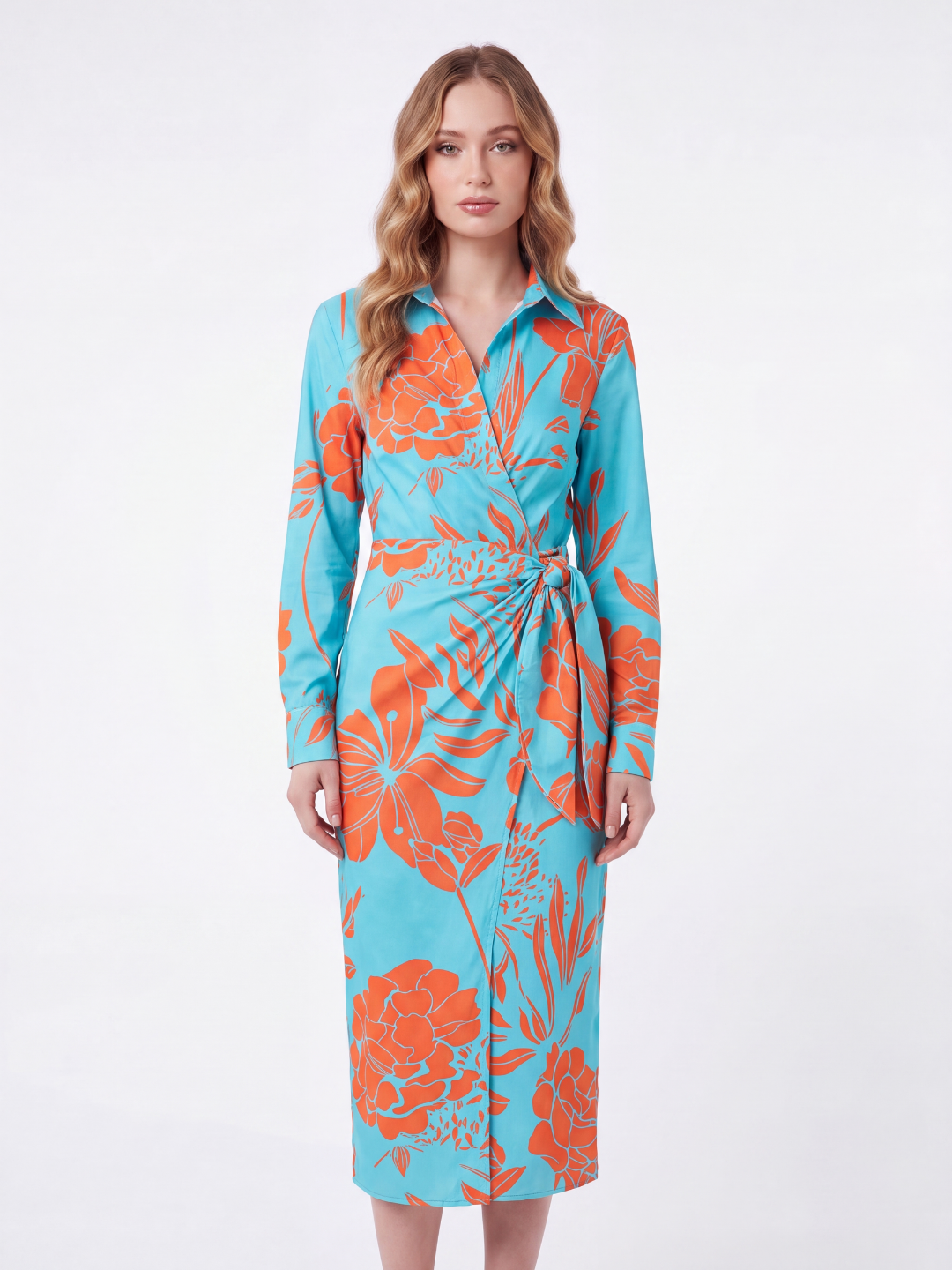 QUILLIAM Women's Printed Twist-Front Wrap Midi Dress