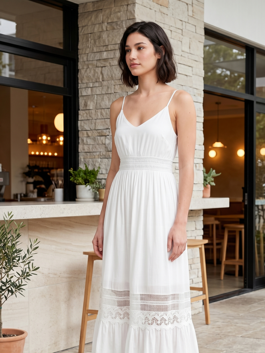 EDWINA Women's V-Neck Lace-Trim Maxi Dress
