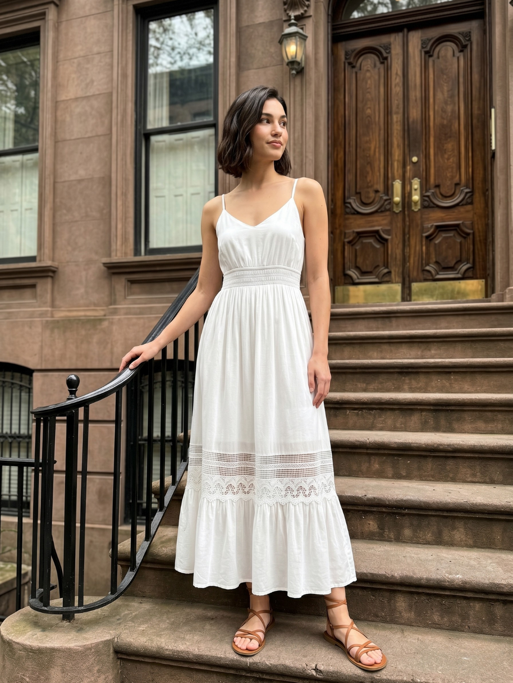 EDWINA Women's V-Neck Lace-Trim Maxi Dress
