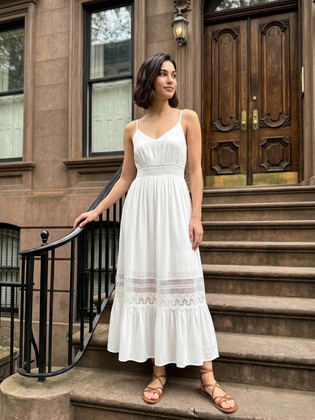 EDWINA Women's V-Neck Lace-Trim Maxi Dress
