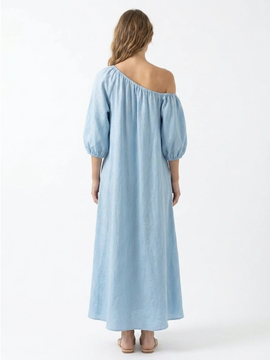 RAVENSWORTH Women's One-Shoulder Balloon Sleeve Linen-Blend Maxi Dress