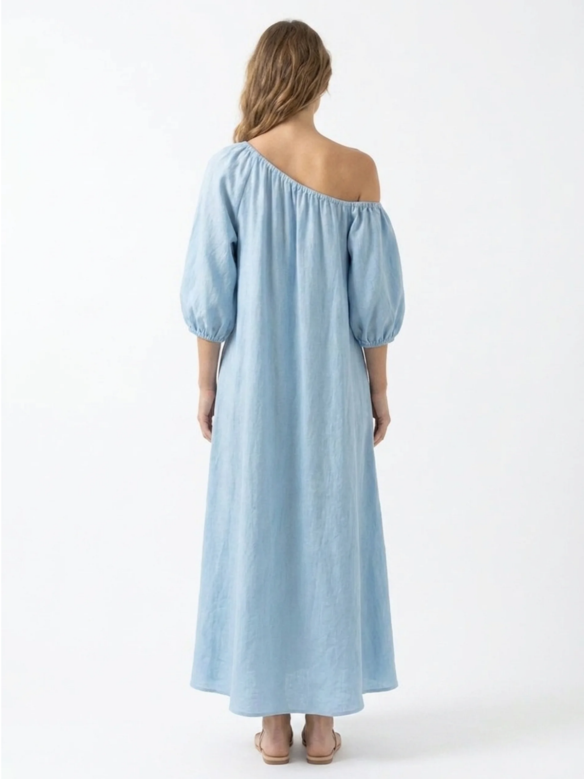 RAVENSWORTH Women's One-Shoulder Balloon Sleeve Linen-Blend Maxi Dress
