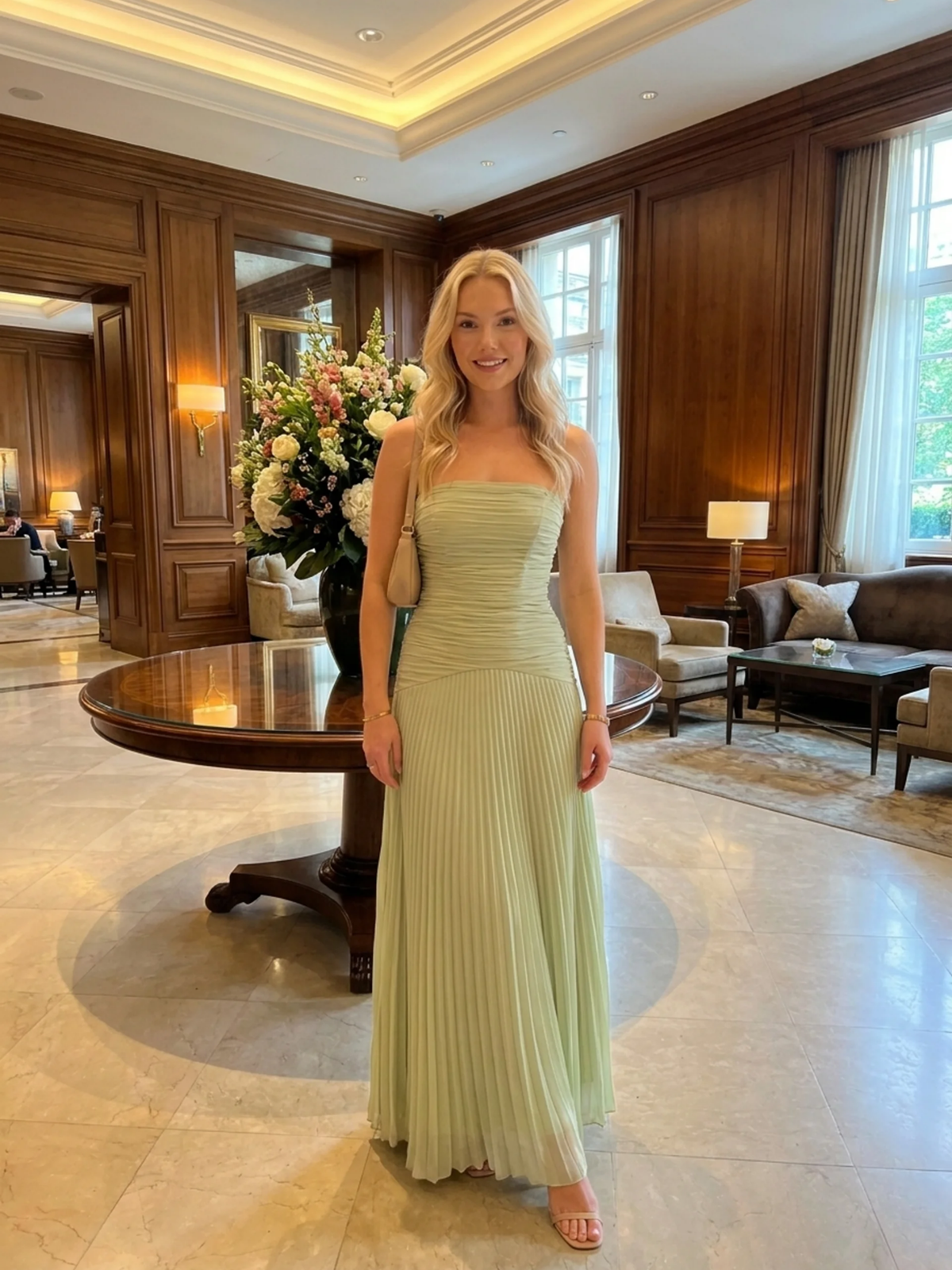 WINSLET Women's Strapless Drop-Waist Pleated Maxi Dress