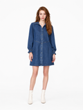TALORA Women's Long Sleeve Washed Denim Button-Front Mini Dress