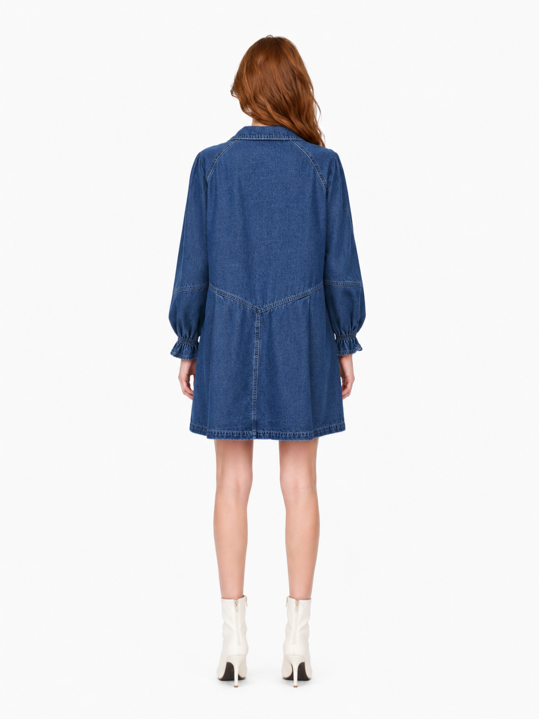 TALORA Women's Long Sleeve Washed Denim Button-Front Mini Dress